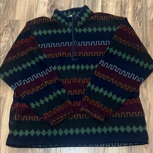 Vintage Van Heusen Men's Zip Up Sweater - Navy, Green, Red Sz L